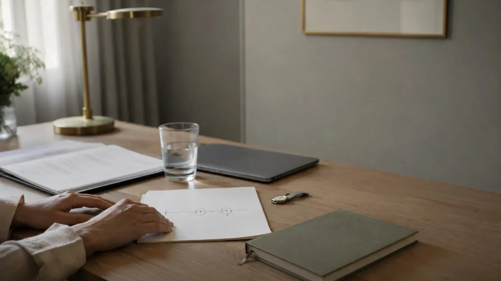 Quiet fertility consultation desk with an open file and a simple transfer-cycle sketch